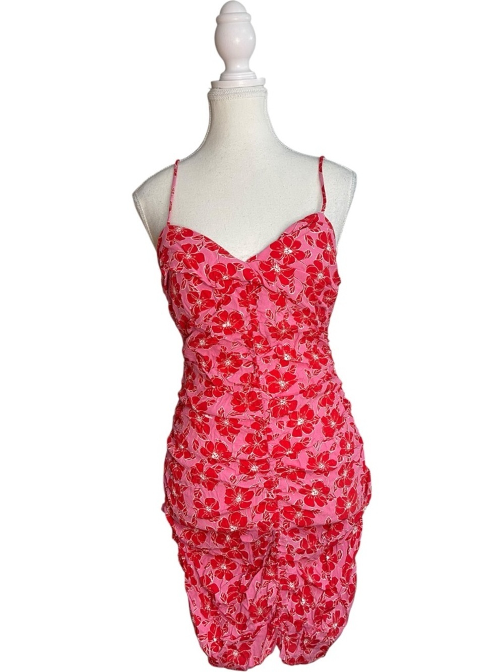 Zara Floral Print Draped Dress Pink Red